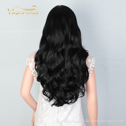 Vigorous New Fashion Cheap For Women Long Black Water Wave Fiber Heat Resistant Afro Curly Synthetic Lace Front Wig